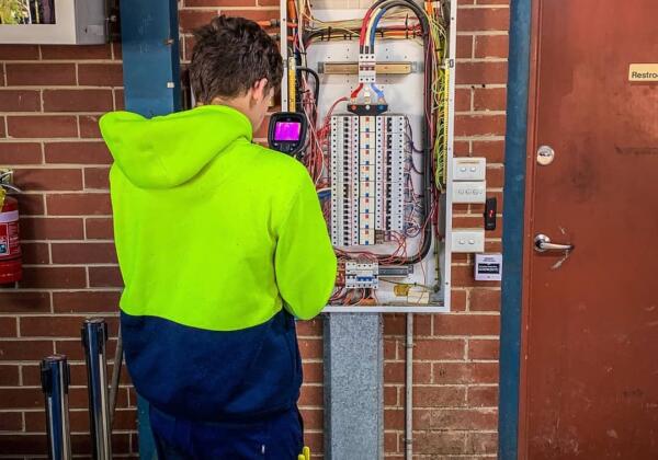 An electrical contractor working on a Melbourne system.